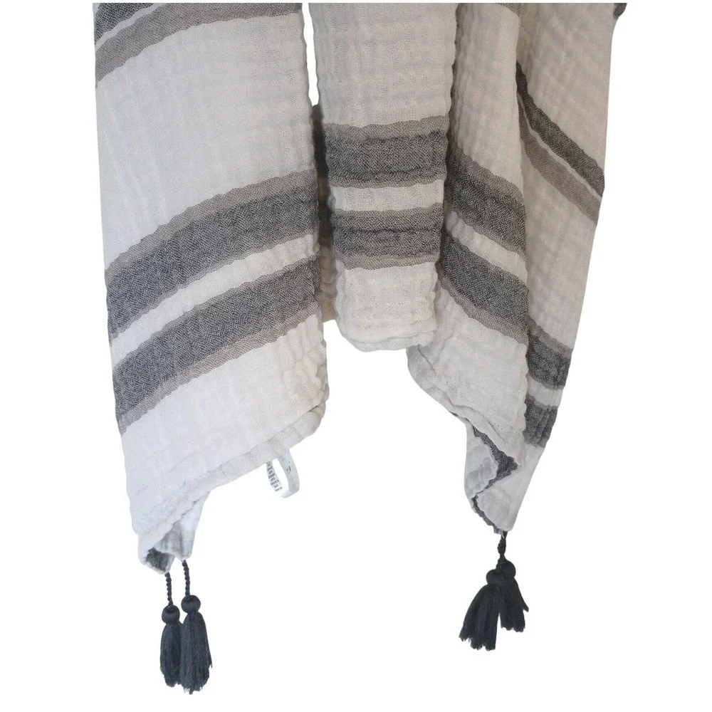 Life is Good Womens White Grey Striped Cotton Gauze Kaftan Cover Up‎ M/L